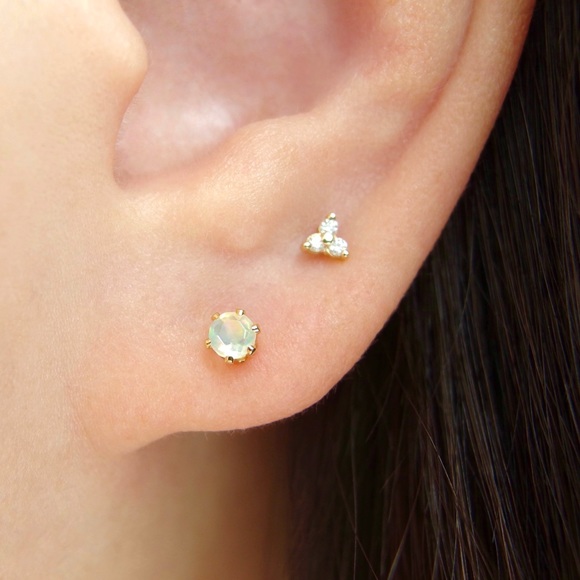 3mm genuine opal stud earrings 14k GF - Picture 6 of 12